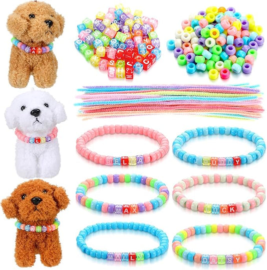 1050 Pcs Adopt a Puppy Pet Party Favors Puppy Adoption Party Supplies Make Your Own Dog Collar Necklace Kit with Beads for Pet Birthday DIY Craft(Without Dog) (Pastel Color)