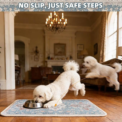 PUPTECK Dog Food Mat, Absorbent Pet Feeding Bowl Mat, Non-Slip Dog Mat for Food and Water, Quick Dry No Stains Cat Placemats Pet Supplies for Messy Drinkers, Blue 12"x20"