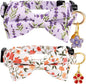 2 Pack Breakaway Cat Collar with Removable Bow Tie and Bell for Boy Girl Cats,Cute Cotton Kitten Collar with Purple Lavender and Red Flower Pattern for Female Male Cats (Lavender&Flower)