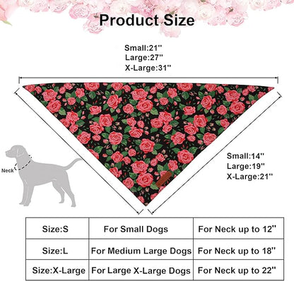 ADOGGYGO Floral Dog Bandana 2 Pack, Reversible Red Pink Rose Puppy Scarf Bib, Adjustable Fit Cute Floral Bandanas for Small Dogs Pets (Small)