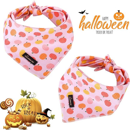 ARING PET Halloween Dog Bandanas, Cotton Pink Pumpkin Pet Bandanas Cute Triangle Bibs Scarf for Small Medium Large Boy Girl Dogs and Cats-L