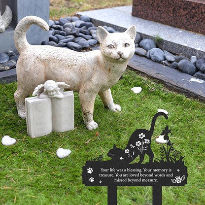 Grave Markers for Cemetery for Cat, Metal Grave Markers Yard Memorial Pet, Decorations for Cemetery for Loss of Cat Outdoors Garden Stake Decor (12 X 14.5 Inches)