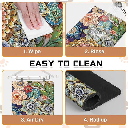 Absorbent Pet Dog Bowl Mat for Food and Water, Pet Cat Food Feeding Mat with Non Slip Rubber Backing, Dog Food Mats for Floors Waterproof, 17"x30"