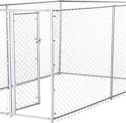 Lucky Dog Heavy Duty Outdoor Galvanized Chain Link Dog Kennel Enclosure with Latching Door, 1.5 Inch Raised Legs, and Adjustable Configuration, Silver