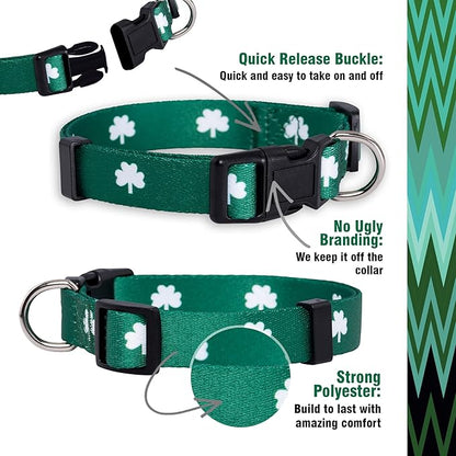 Native Pup St Patricks Dog Collar- Saint Patrick Green Shamrock Pet Collars- St. Patrick’s Lucky Irish- Cute Boy Girl Puppy Gift- Adjustable for Small, Medium, Large Breeds (Shamrock, Small)