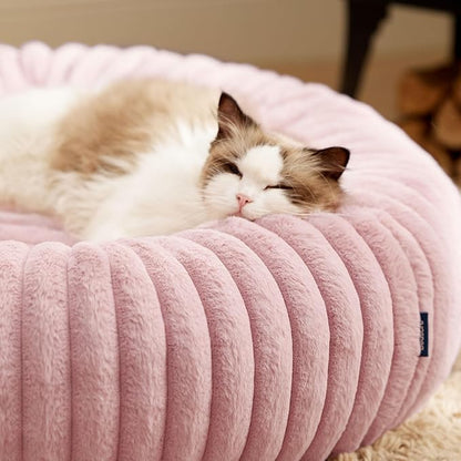 Bedsure ComfyFleece™ Cat beds for Indoor Cats - Donut Dog Beds for Small Dogs with Corduroy Fleece & Anti Slip Bottom, Faux Fur Pet Beds with Washable Removable Cover, Blush Pink, 20x20x6 inches