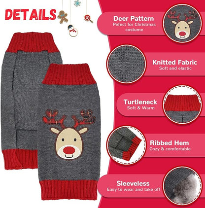 Dog Christmas Sweater Xmas Pet Clothes Cute Gray Reindeer Holiday Puppy Cat Costume New Year Gifts for Small Medium Large Dogs Jumpers (M, Gray Reindeer)