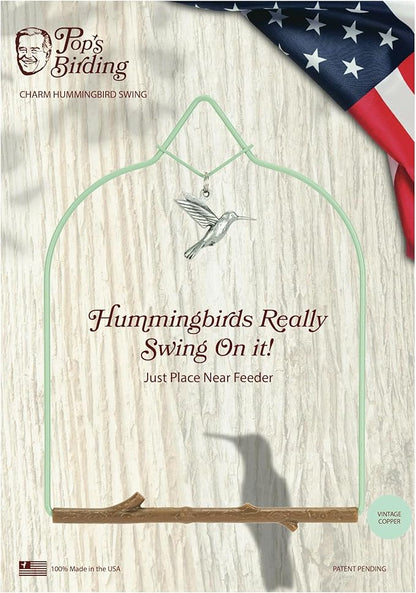 Pop's Birding Hummingbird Swing, USA Made Original Charm Humming Bird Swing for Outdoor, Vintage Copper, 1ct