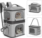 Detachable Double Pet Carrier Backpack for Cats and Small Dogs, Cat Travel Carrier for 2 Cats, Perfect for Traveling/Hiking/Camping, Grey