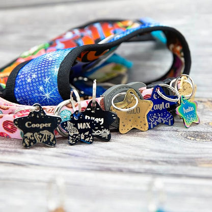Personalized Dog Tag with 5 Lines of Custom Deep Engraved Durable Stainless Steel Pet ID Name Tag Designer Regular Size Star