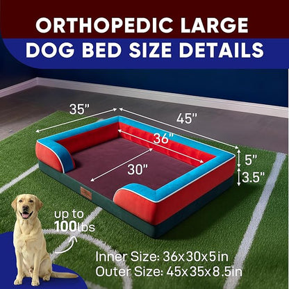 Comfort Expression Orthopedic Dog Bed for Extra Large Dogs 45x35 Inch, Waterproof Egg Crate Foam XL Pet Bed with Removable Bolsters, Dog Couch with Washable Cover & Non-Slip Bottom, San Francisco