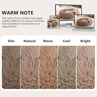 MIXJOY Calming Cat Beds for Indoor Cats, 20'' Kitten Donut Beds for Pet Up to 15lbs, Fluffy Small Cat Cuddler, Anti-Anxiety Plush Faux Fur Large Pet Bed Washable (20'', Brown)