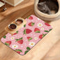 Dog Bowl Mat,Strawberry Pet Feeding Mat for Floors Waterproof,White Daisy Absorbent Dogs Placemat for Food and Water Quick Dry Pet Cat Feeding Mats with Non Slip Bottom 12" x 20"