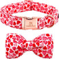 Lionheart glory Dog Collar with Bowtie Valentine's Day Dog Collar for Small Dogs, Hearts Pattern, Handmade Bow, Unique Design, Cotton Material, Adjustable Size, Perfect for Small Dogs