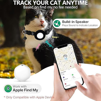 GPS Tracker for Cats, Mini GPS Pet Tracker with Collar, IPX8 Waterproof Cat Trackers Collar,No Monthly Fee,Work with Apple Find My(iOS Only),Smart Trackers for Pets-Black-4