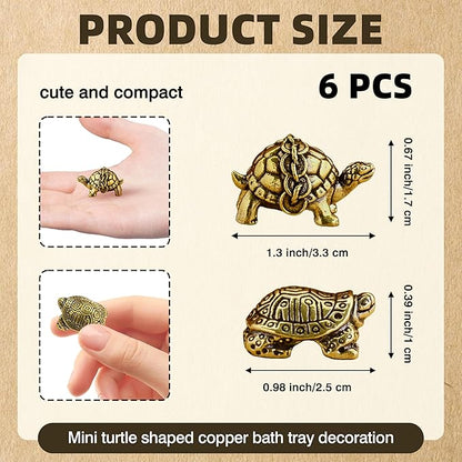 6 Pcs Copper Bath Disks Ornaments Mini Turtle Shape, Retro Copper Birdbath Purification Cleaner, Fit for Outdoor Birdbaths, Bowls