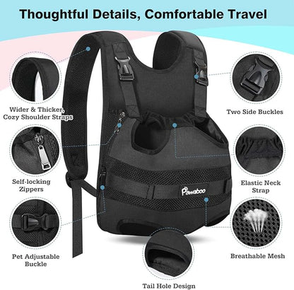 Pawaboo Pet Dog Front Carrier Backpacks, Legs Out Pet Carrier Backpack for Dogs, Adjustable Dog Chest Carriers Purse for Small Medium Dogs Hands Free for Travel Hiking Cycling Camping, M, Black