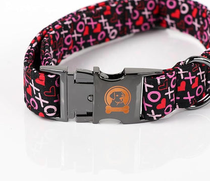 MR. CHUBBYFACE Valentine's Dog Collar with Bowtie, XOXO Red Heart Dog Collar with Metal Buckle, Cute Adjustable Boy Girl Female Collars for Small Medium Large Dogs