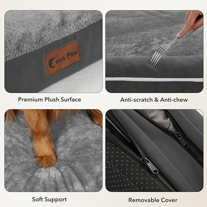 Orthopedic Dog Beds for Extra Large Dogs, Waterproof Egg Crate Foam XL Dog Bed with Sides 41x27Inch, Washable Big Dogs Couch Beds with Removable Cover and Nonskid Bottom, Dark Grey