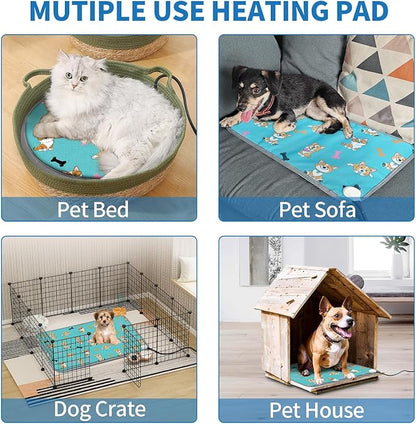 Large Dog Heating Pad 34x21in with Smart Thermostat Switch and Power Line Protection Tube,Obtained MET and UL Dual Certification,Waterproof Pet Pad, Suitable for Dogs of All Ages-Blue