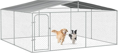 PawHut Outdoor Dog Kennel, Heavy Duty Dog Run Outdoor Fence with Waterproof Cover, Galvanized Chain Link, Secure Lock, for Large Breeds, Chickens, Ducks, 15' x 15' x 7.5'