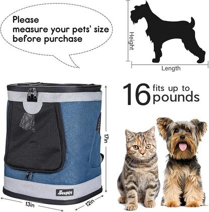 JESPET & GOOPAWS Pet Backpack Carrier for Small Dog, Puppy, Soft Carrier Backpack Ideal for Traveling, Hiking, Walking and Outdoor Activities with Family (Blue Grey)