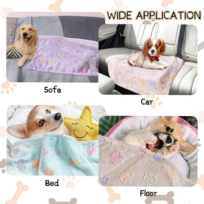 Rezutan Dog Blankets for 3 Pack Medium Blanket Cat Soft Fuzzy Blankets Washable,Soft Comfort Flannel,Pet Blanket,Reversible Dog Paw Print,30 x 20 inch,Purple/Green/Brown