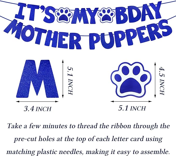 STMK Dog Birthday Decorations, Multi Sizes Dog Birthday Hat Bandana Bow Tie Numbers It’s My Bday Mother Puppers Banner for Large Extra Large Dogs Pets (X-Large, Blue)