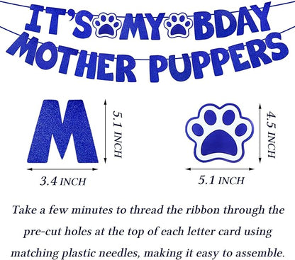 STMK Dog Birthday Decorations, Multi Sizes Dog Birthday Hat Bandana Bow Tie Numbers It’s My Bday Mother Puppers Banner for Large Extra Large Dogs Pets (X-Large, Blue)