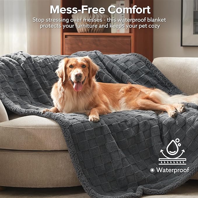 GASUR Waterproof Dog Blankets for Large Dogs, Dog Blanket for Couch Bed, Fleece Pet Blanket for Furniture Sofa Protector, Soft Pet Throw Blankets for Crate Car Outdoor, Washable, 50"x60",Grey