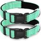 2 Pack Reflective Dog Collar with Safety Locking Buckle, Adjustable Soft Breathable Comfortable Nylon Pet Collar for Small, Medium and Large Dogs, Turquoise, L