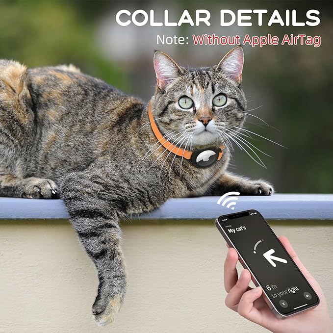 AirTag Cat Collars, Stretchy Collar with Apple AirTag Holder and Bell, Breakaway Ultra Design Elastic GPS Tracking Collars for Cats and Puppies, (7.5-12.5 Inch), Orange