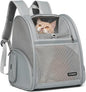 Cat Backpack Carrier for Small Dogs and Medium cat Puppy Kitten Bunny Pet Carrier Backpack Collapsible with Fully Ventilated Mesh with Safety Leash (Gray, 12.9" L x 10.62" W x 15.5" H - M)