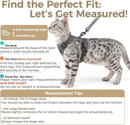 Cat Harness and Leash Set Escape Proof Tactical Large Kitten Harness Emotional Support Cat Vest, Grey, L