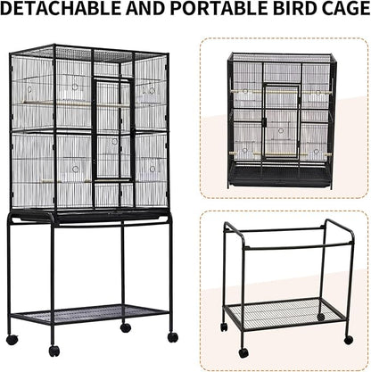 Large Bird Cage,62.6" H Big Bird Cage with Stand for Parakeets Parrots Conures Lovebird Cockatiel Black