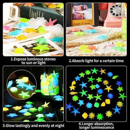 OSOPOLA 100 PCS Glow in The Dark Rocks - Mixed Color Luminous Stones Starfish-Shaped Sea Aquarium Glow Stones Fish Tank Rocks Outdoor Decor Garden Yard Walkway Pathway FD05MX100A