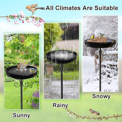 38In Freestanding Bird Bath for Outside, Detachable Birdbaths with Metal Stake, Bird Bath Feeder Bowl for Outdoors Garden Patio Yard Lawn,Sturdy Upgraded 5 Pronged Base (Black)