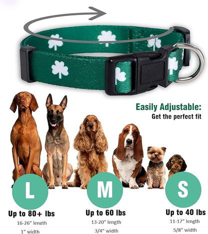 Native Pup St Patricks Dog Collar- Saint Patrick Green Shamrock Pet Collars- St. Patrick’s Lucky Irish- Cute Boy Girl Puppy Gift- Adjustable for Small, Medium, Large Breeds (Shamrock, Large)