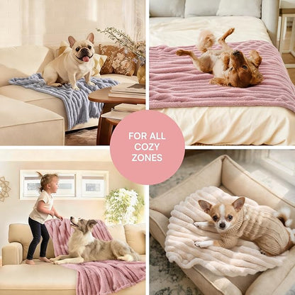 LINENLUX 1 Pack 3 Soft Fleece Dog Blanket for Pet Washable Warm Cat Puppy Fluffy Calming Flannel Beige/Pink/Grey Small
