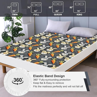 Waterproof Mattress Protector Full, Fitted Sheet Style Breathable Mattress Cover with Deep Pocket Fits Up to 18'', Noiseless Bed Cover for Kids Adults Pets, Machine Washable (Gray-Carrot, Full)