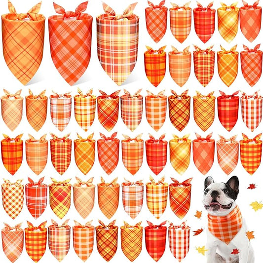 Abbylike 50 Pcs Orange Plaid Dog Bandanas Bulk Check Pattern Bandanas for Dogs Triangle Kerchief Bib Scarf Set for Pet Party Costume Photo Props Accessories Pet Shops, 25 Styles(31.5 x 21.7 x 21.7)