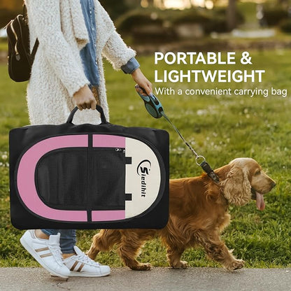 Pink Puppy Playpen for Middle Dog Cat, Dog Tent Crates Cage Indoor/Outdoor, Portable Pop Up Dog Kennel with Carrying Bag for Rabbits, (Pink, Medium)