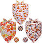 Fall Dog Bandanas Large 3PCS, 6 Pattern Thanksgiving Scarf for Boy and Girl, Pumpkin Leaves Flowers Triangle Reversible Bibs Breed for Puppy Pets