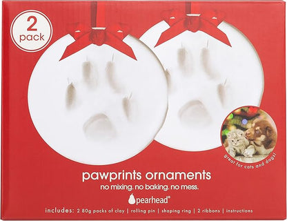 Pearhead Pawprints 2-Pack Christmas Ornament, DIY No Mess Pet Paw Print Holiday Clay Keepsake Kit, Dog or Cat Stocking Stuffer Gift