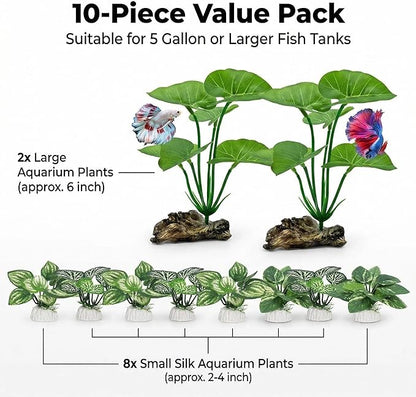 10-Pack Betta Fish Tank Decorations Silk Aquarium Plants for Aquarium Decor, Realistic Fish Tank Plants - Goldfish Tank, Reptile, Turtle Decorations Plants