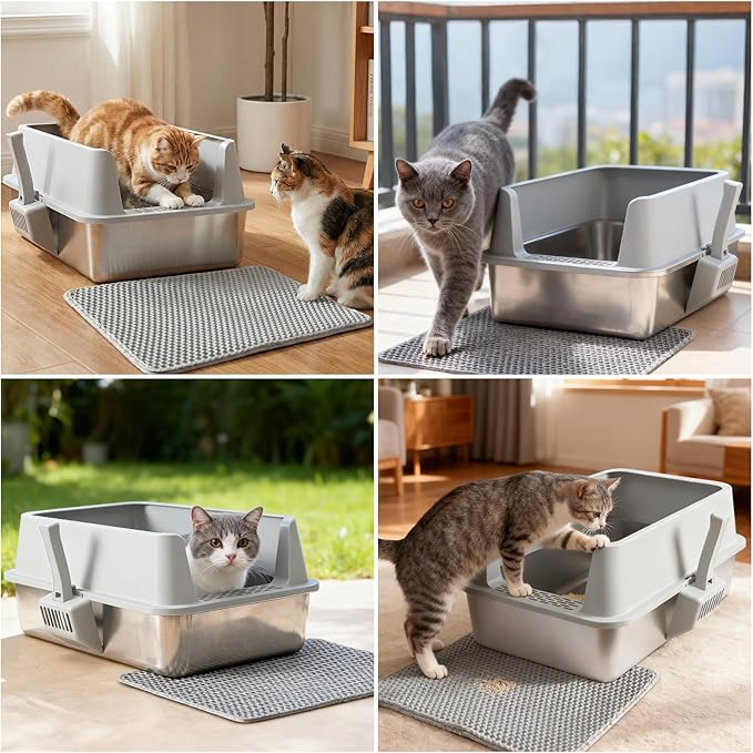 Stainless Steel Litter Box,XL Metal Cat Litter Box with Lid High Sides, Extra Large Litter Boxes for Big Cats,Odor-Resistant, Scratch-Proof, Easy to Clean, Non-Stick,Scoop Included