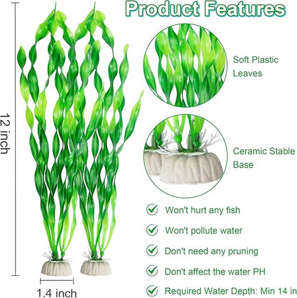 MyLifeUNIT Artificial Seaweed Water Plants for Aquarium, Plastic Fish Tank Plant Decorations 10 PCS (12 Inches Tall, Green)