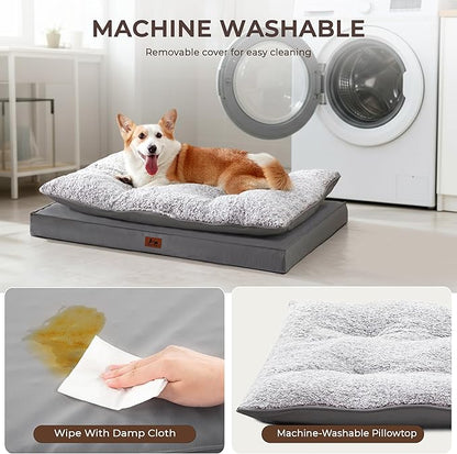 2-Pack Waterproof Dog Bed Medium Size Dogs, Plush Cushion & Orthopedic Egg-Crate Foam Mattress for Senior Dogs, Washable Dog Crate Bed with Removable Cover, Dark Grey