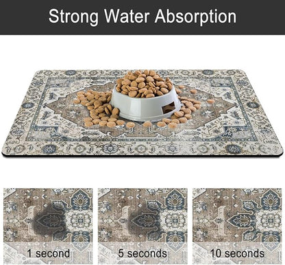Dog Food Mats for Floors, Absorbent and Quick-Drying Pet Cat Food Mat,Anti-Fouling and Easy-to-Clean Pet Feeding Mat,Dog Bowl Mat for Messy Drinking Water Bowls.17 x27, Bohemia Style