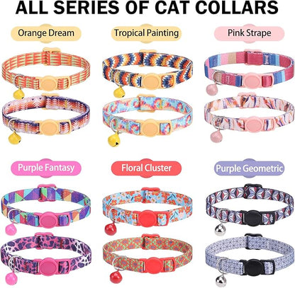 Breakaway Cat Collars for Girl Boy Cats, Fall Winter All Weather Cat Collar Personalized Pattern 2 Pack,Cute Classic Safety Buckles and Bells,Adjustable Printed Nylon Colorful Red